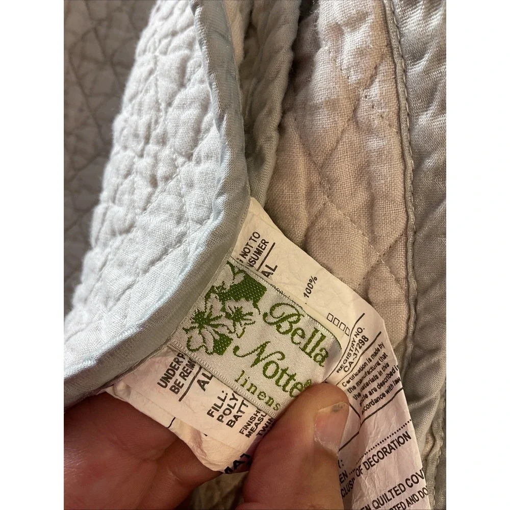 Bella Notte Grey / tan 100% linen Queen quilted coverlet/ bedspread + bed skirt